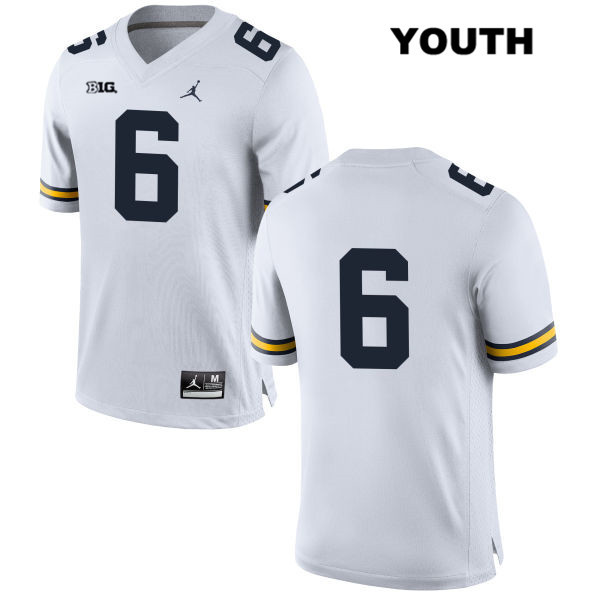 Youth NCAA Michigan Wolverines Ryan Tice #6 No Name White Jordan Brand Authentic Stitched Football College Jersey SI25X00KD